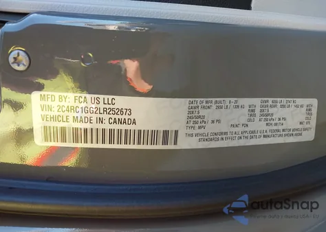 2020 Chrysler Pacifica Limited z USA, uszkodzony, nr VIN 2C4RC1GG2LR252673